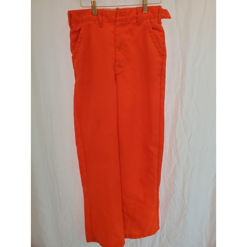 VTG Saf-T-Bak Hunting Pants Mens 28x31 Blaze Orange Made USA High Vis Canvas